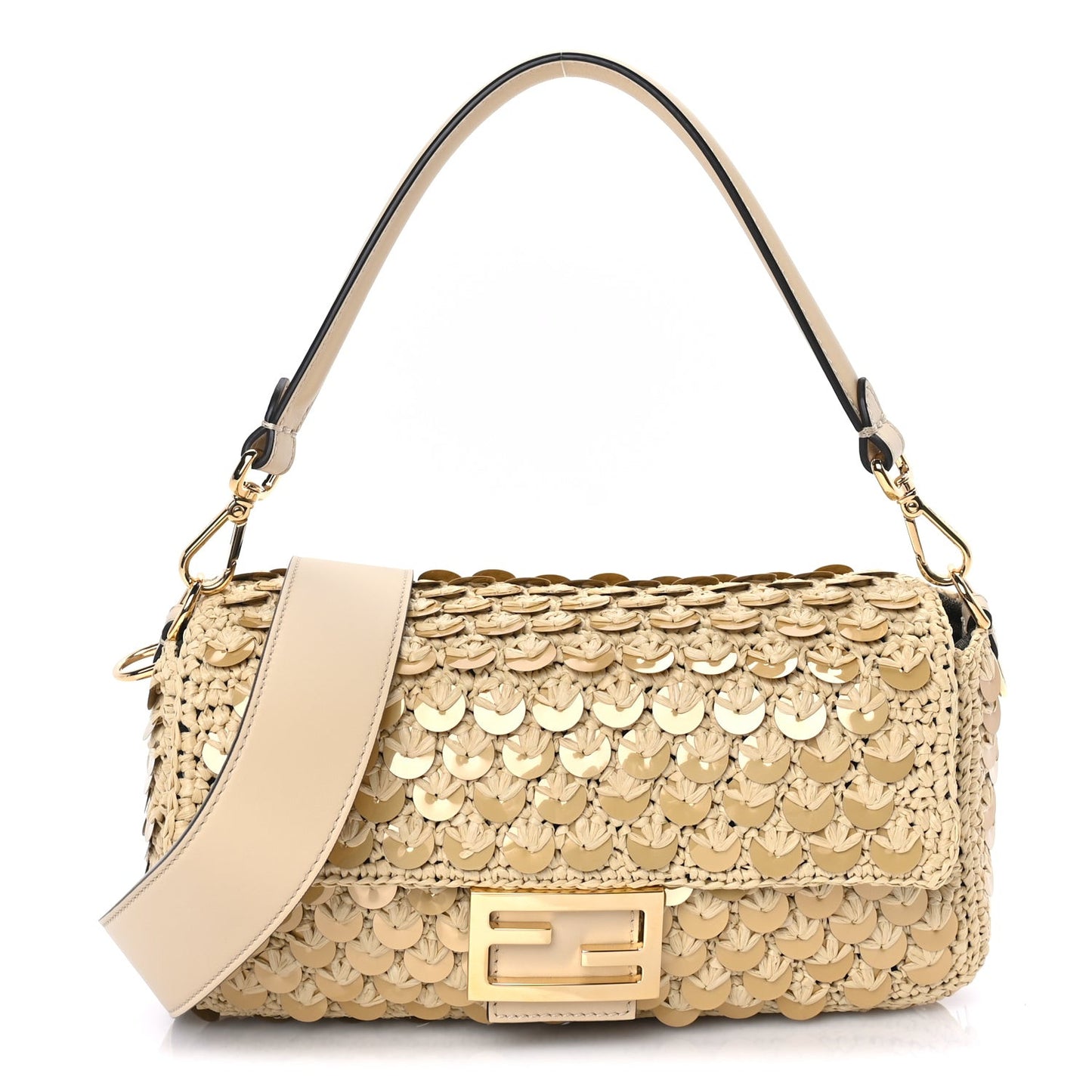 Sequin Macrame Baguette Beige Gold