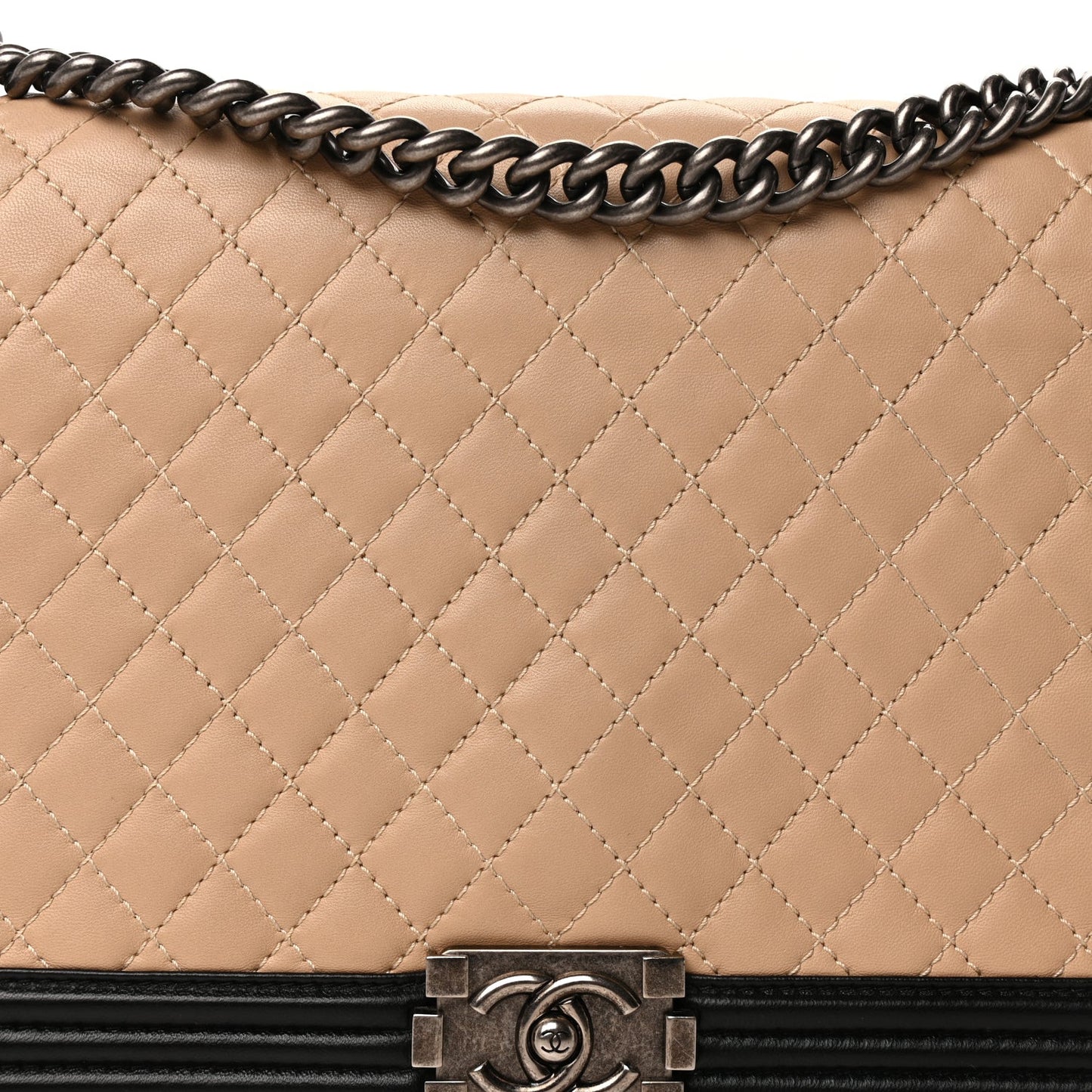 Lambskin Quilted Large Boy Flap Beige Black