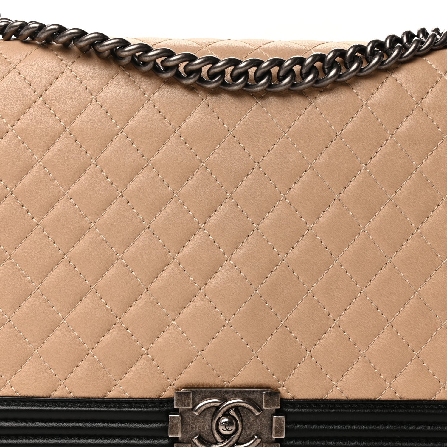 Chanel Lambskin Quilted Large Boy Flap Beige Black 6 of 8