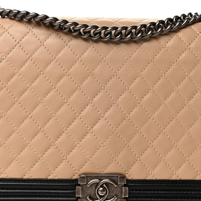 Chanel Lambskin Quilted Large Boy Flap Beige Black 6 of 8