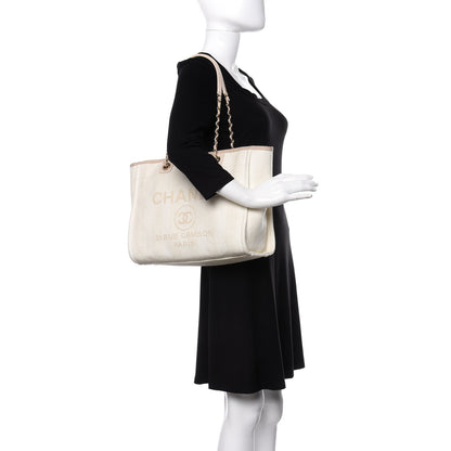 Chanel Straw Raffia Calfskin Striped Small Deauville Tote Beige 2 of 11