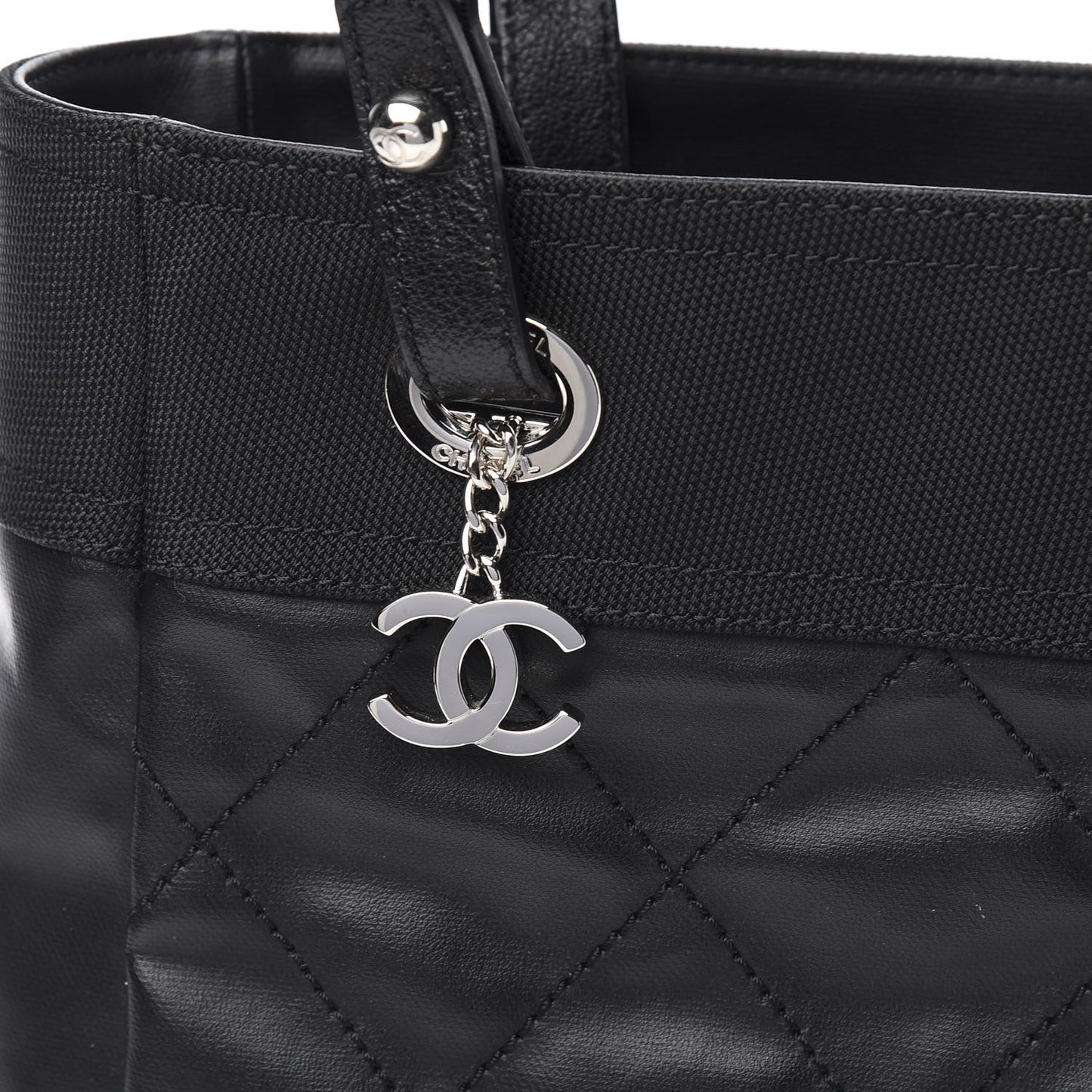 Coated Canvas Quilted Small Paris Biarritz Tote Black