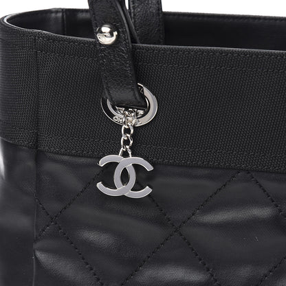 Chanel Coated Canvas Quilted Small Paris Biarritz Tote Black 9 of 9