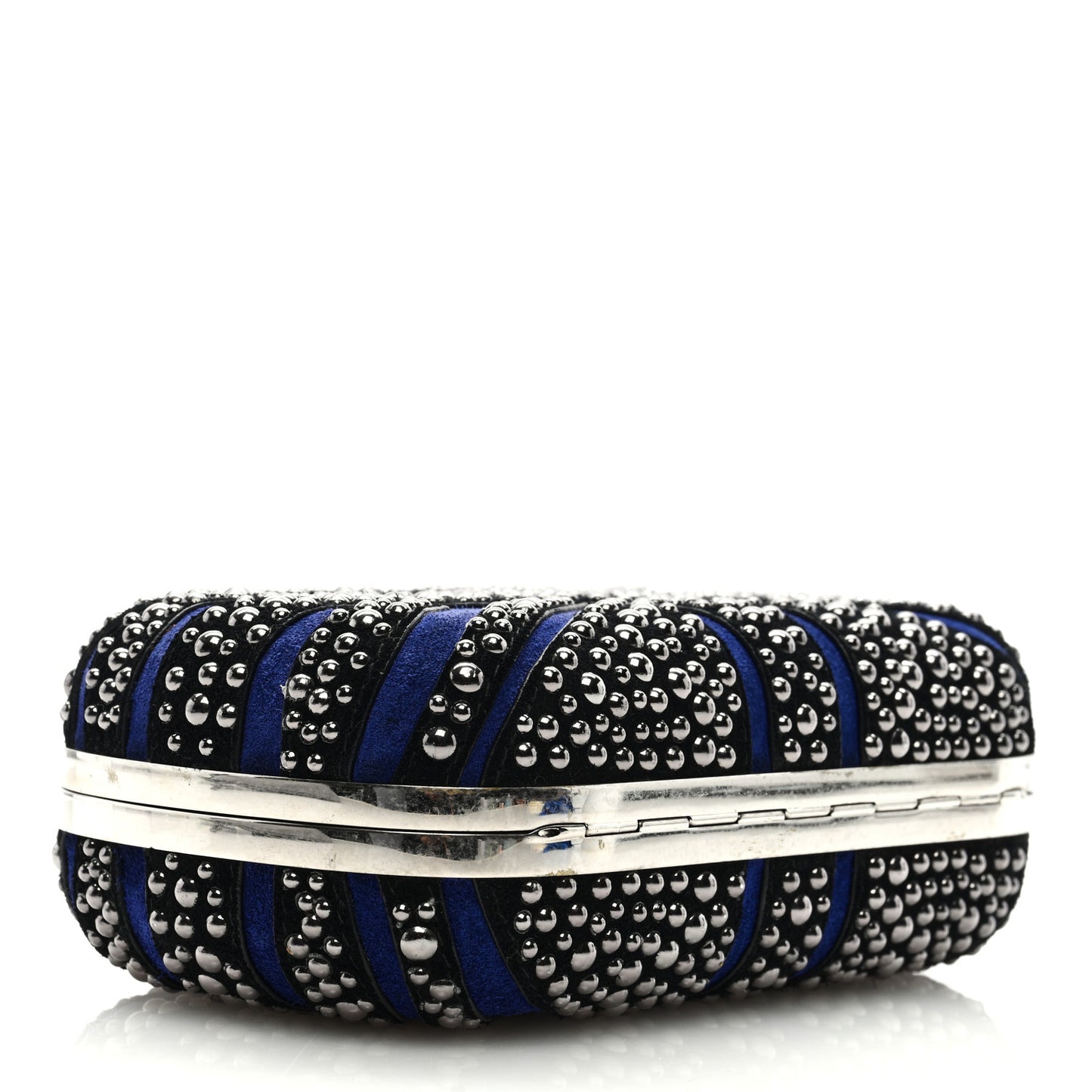 Suede Studded Britannia Skull Box Clutch Blue Black