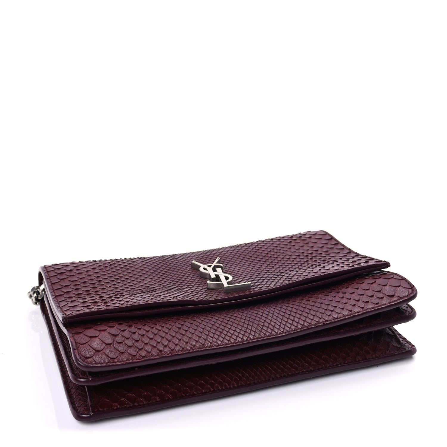 Saint Laurent Snakeskin Medium Classic Monogram Satchel Burgundy 3 of 7