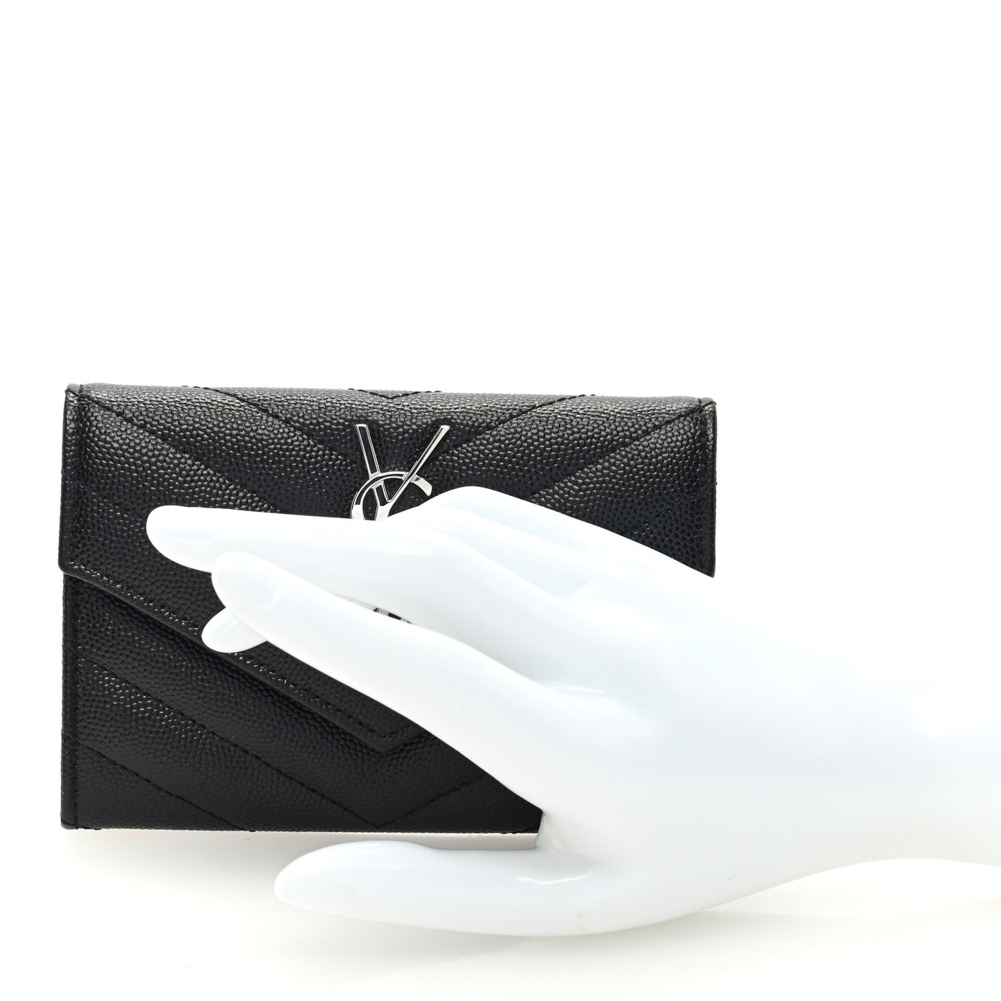 Grain De Poudre Matelasse Chevron Small Monogram Envelope Wallet Black