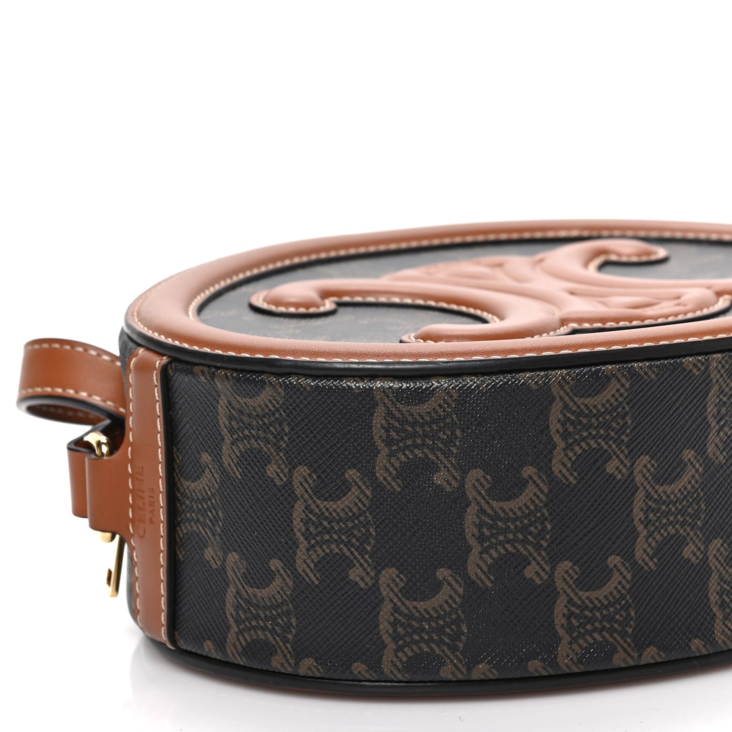 Canvas Calfskin Cuir Triomphe Oval Purse Crossbody Tan