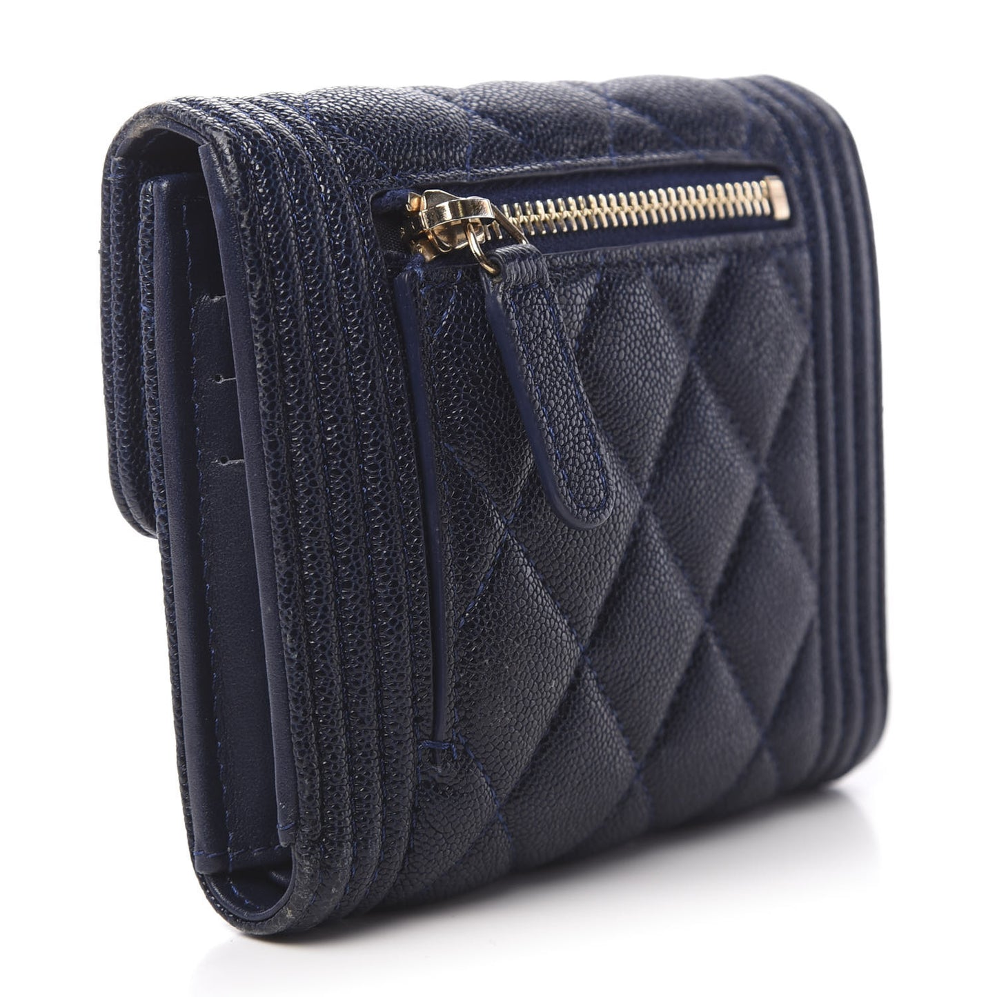 Caviar Quilted Compact Boy Wallet Blue