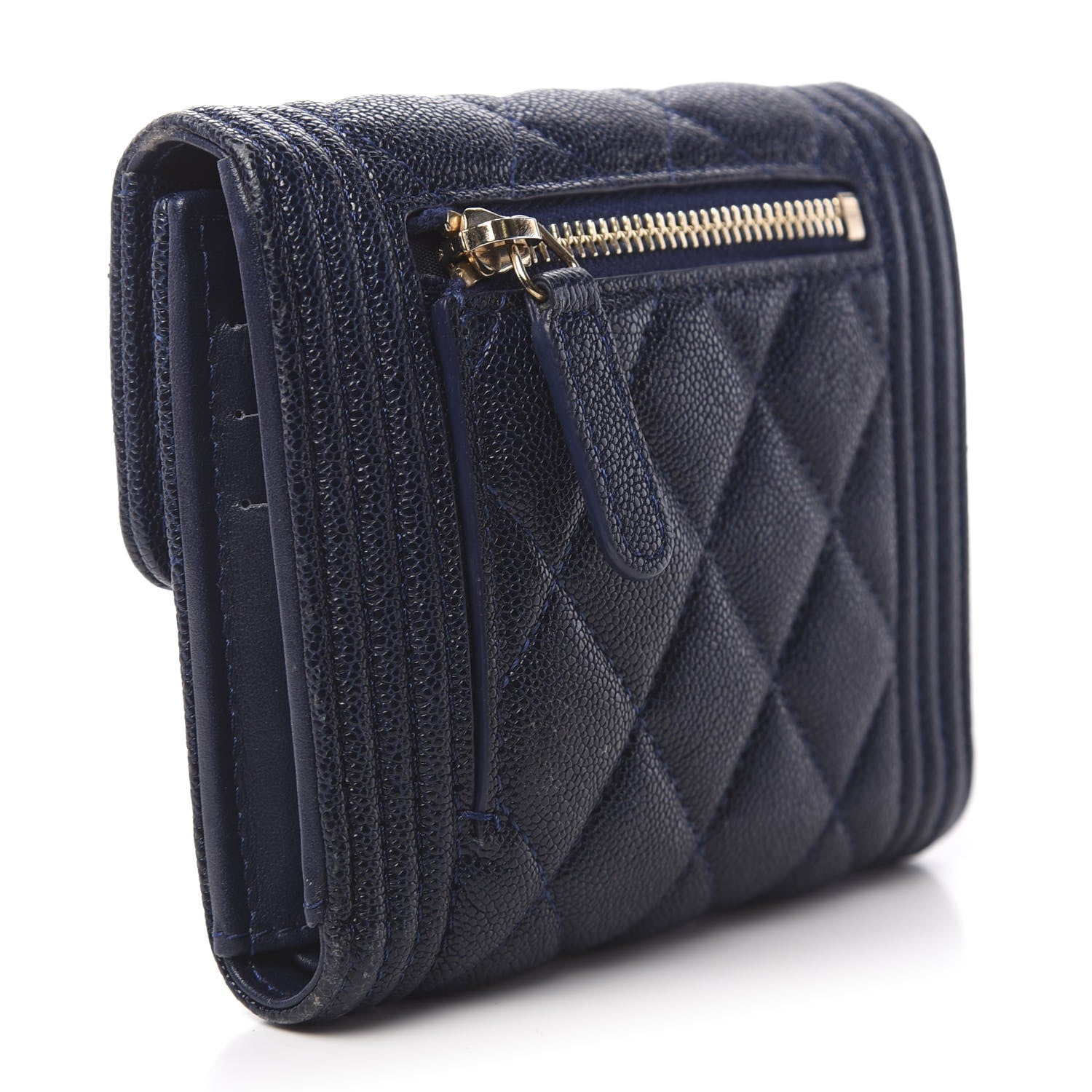 Chanel Caviar Quilted Compact Boy Wallet Blue 3 of 9