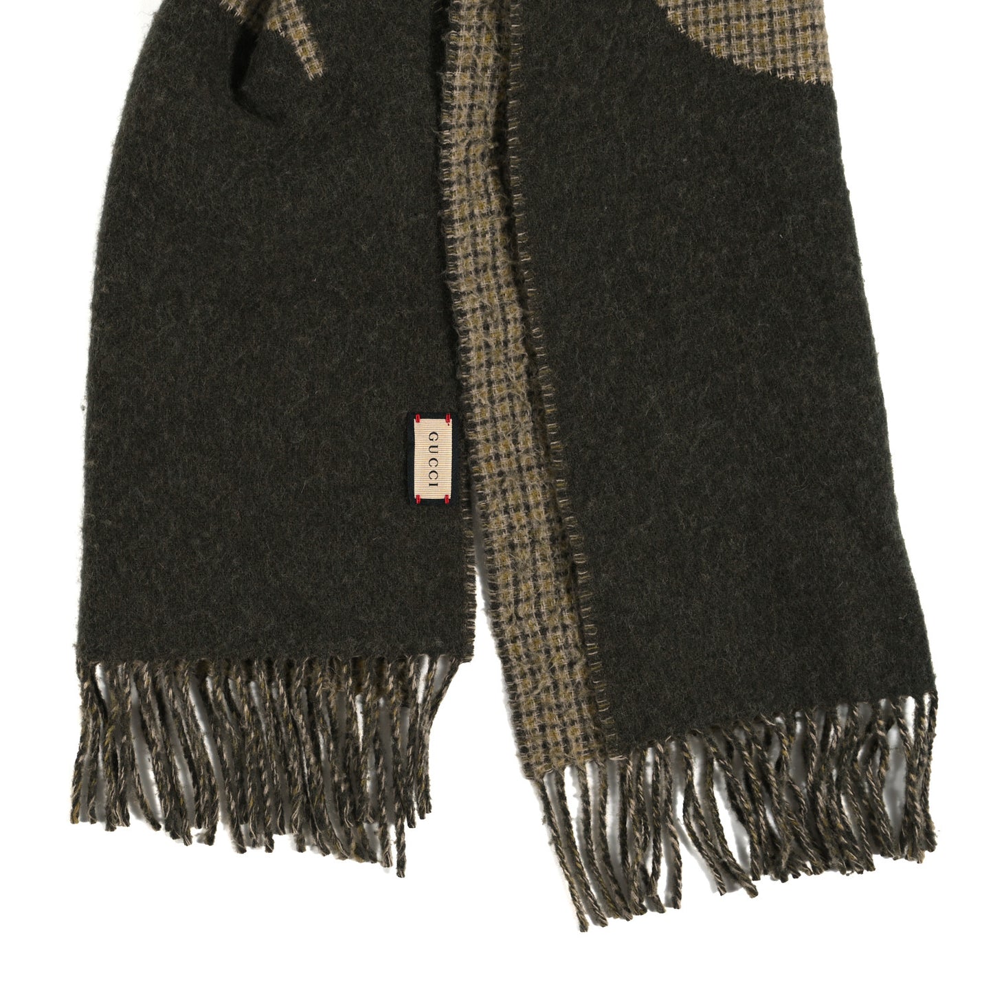 Wool Jacquard Logo Scarf Olive Dark Green