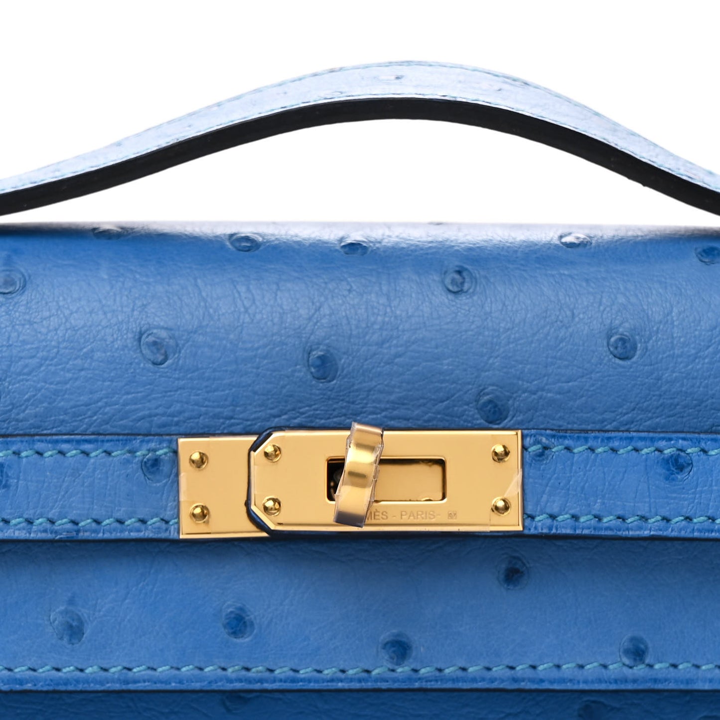 Ostrich Kelly Pochette Clutch Bleuet