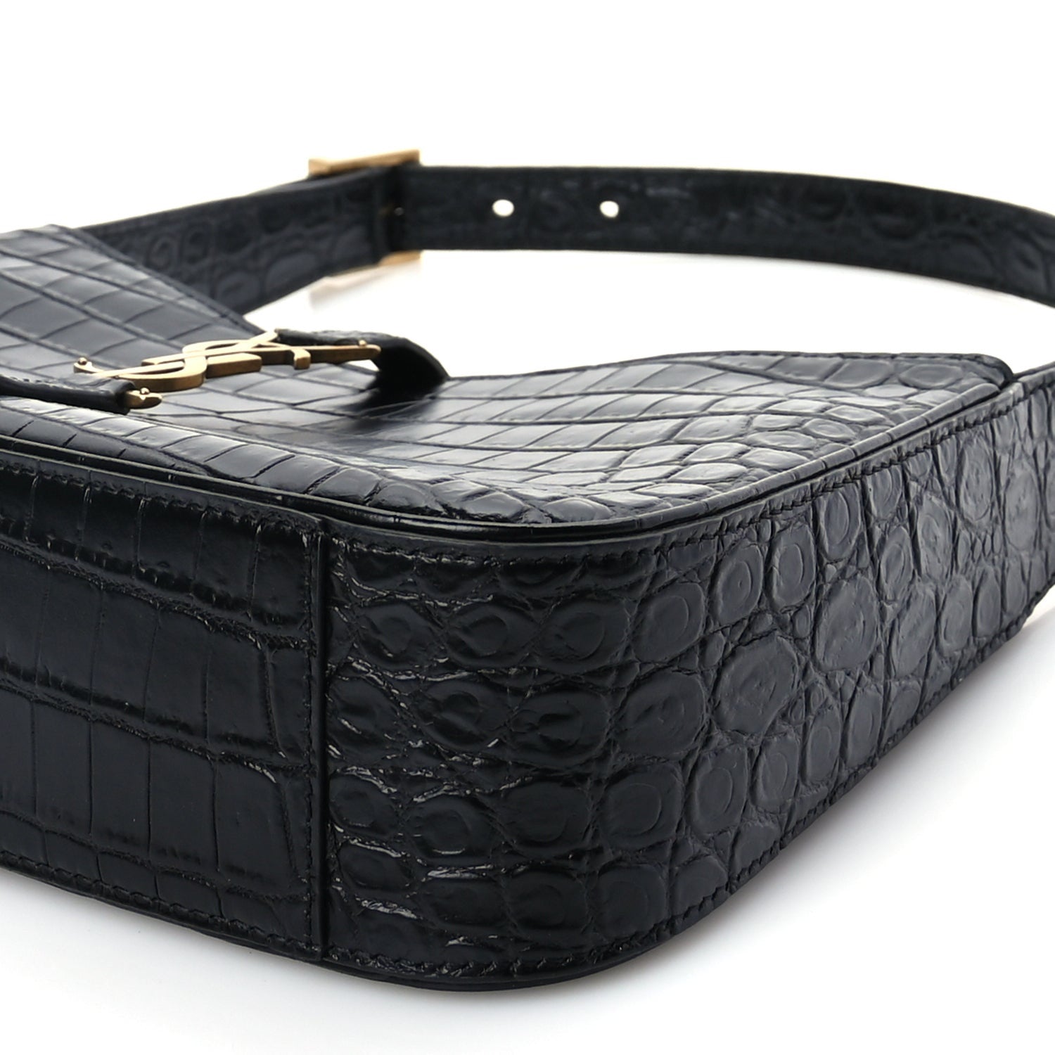 Saint Laurent Calfskin Crocodile Embossed Le 5 A 7 Hobo Black 8 of 8