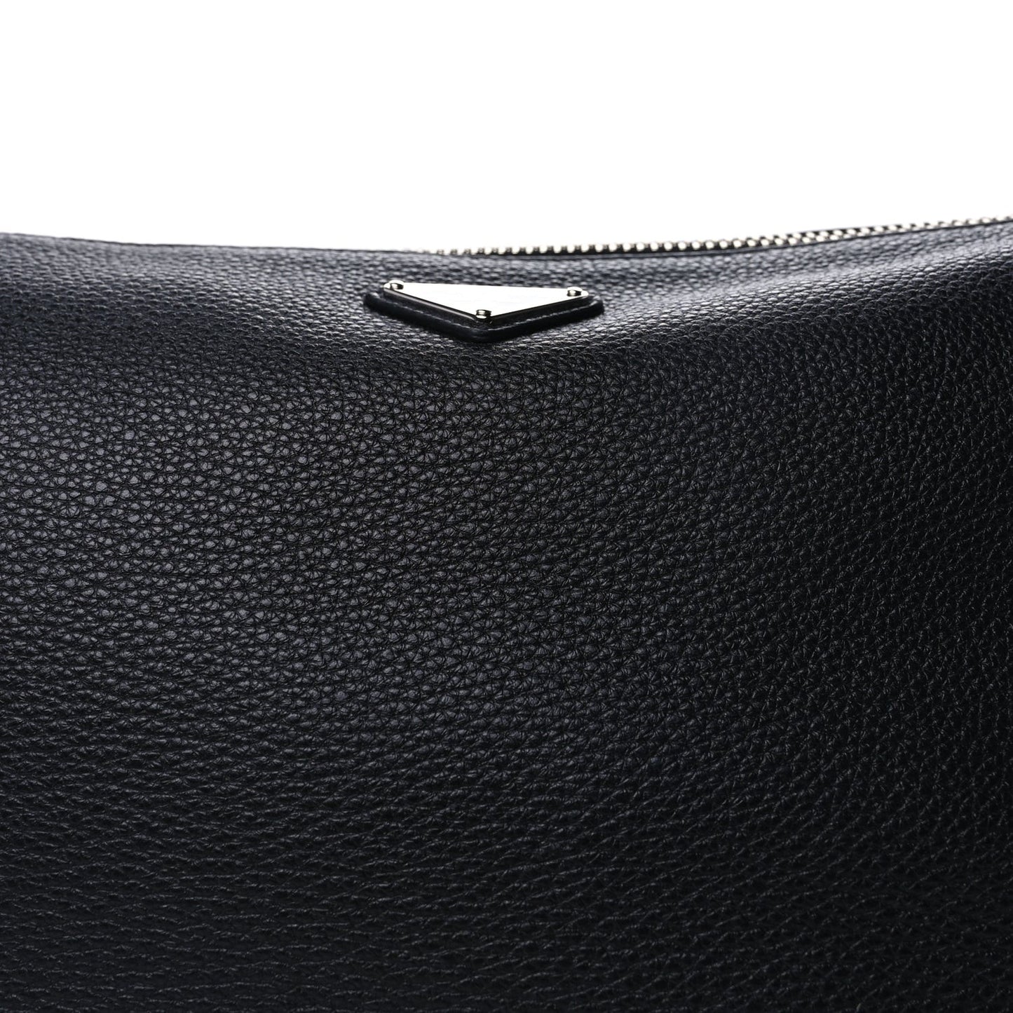 Vitello Daino Medium Triangle Shoulder Bag  Black