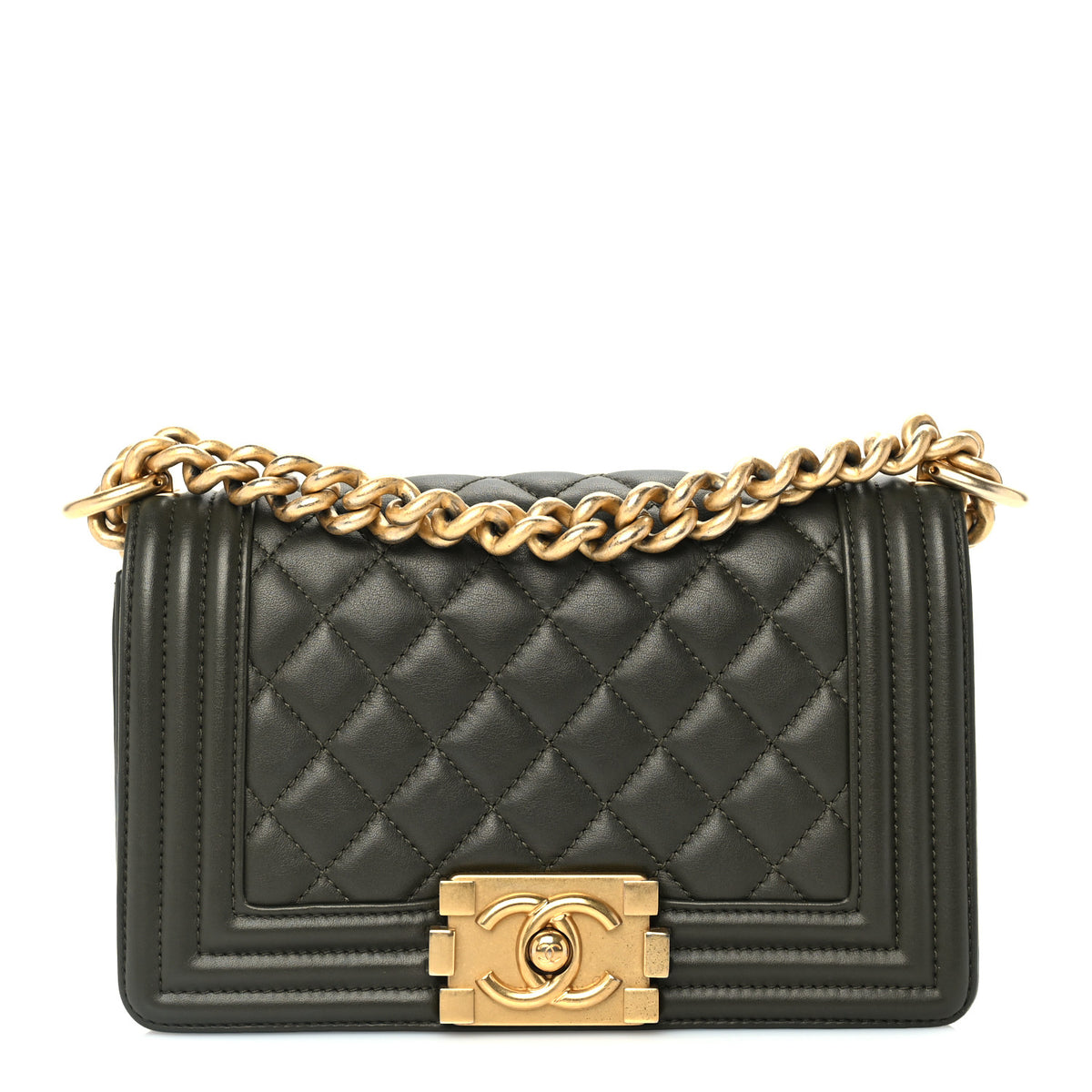 Calfskin Quilted Small Boy Flap Khaki