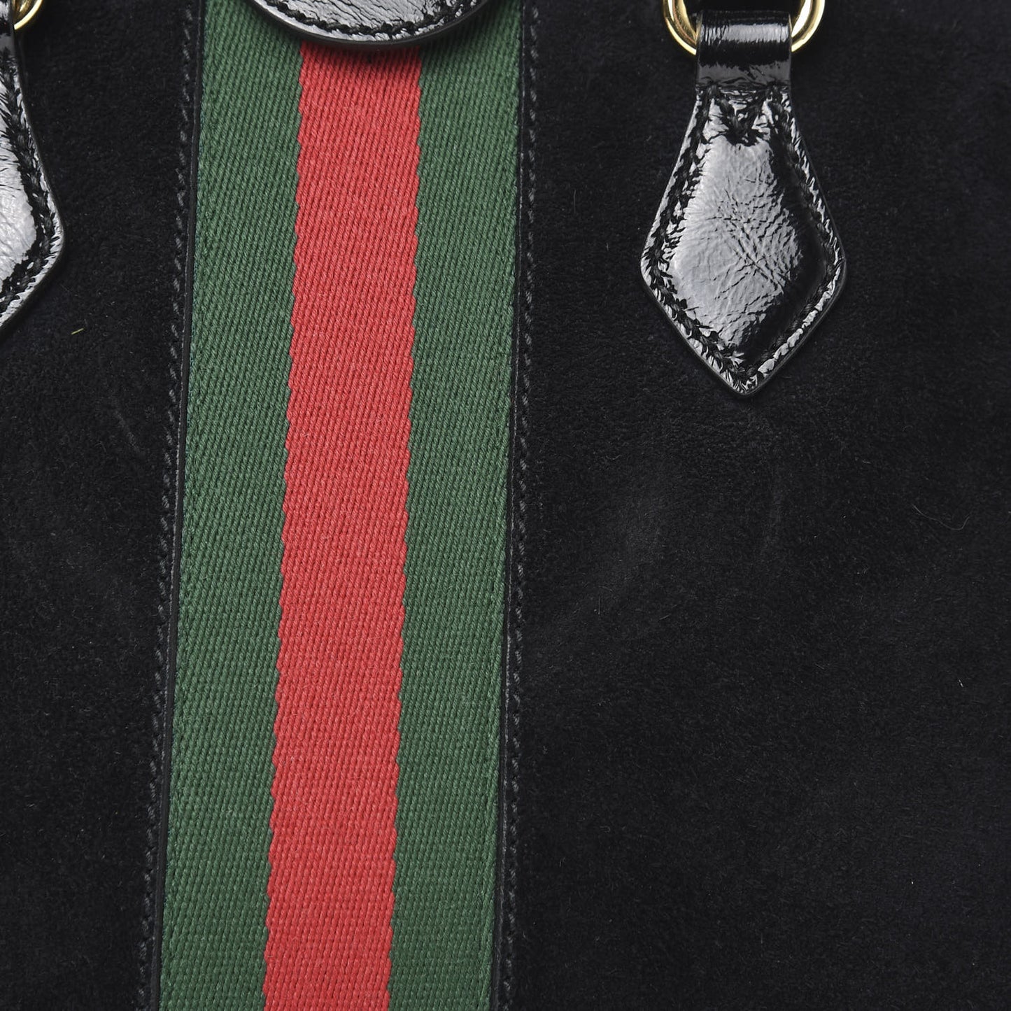 Suede Patent GG Web Medium Ophidia Top Handle Dome Bag Black