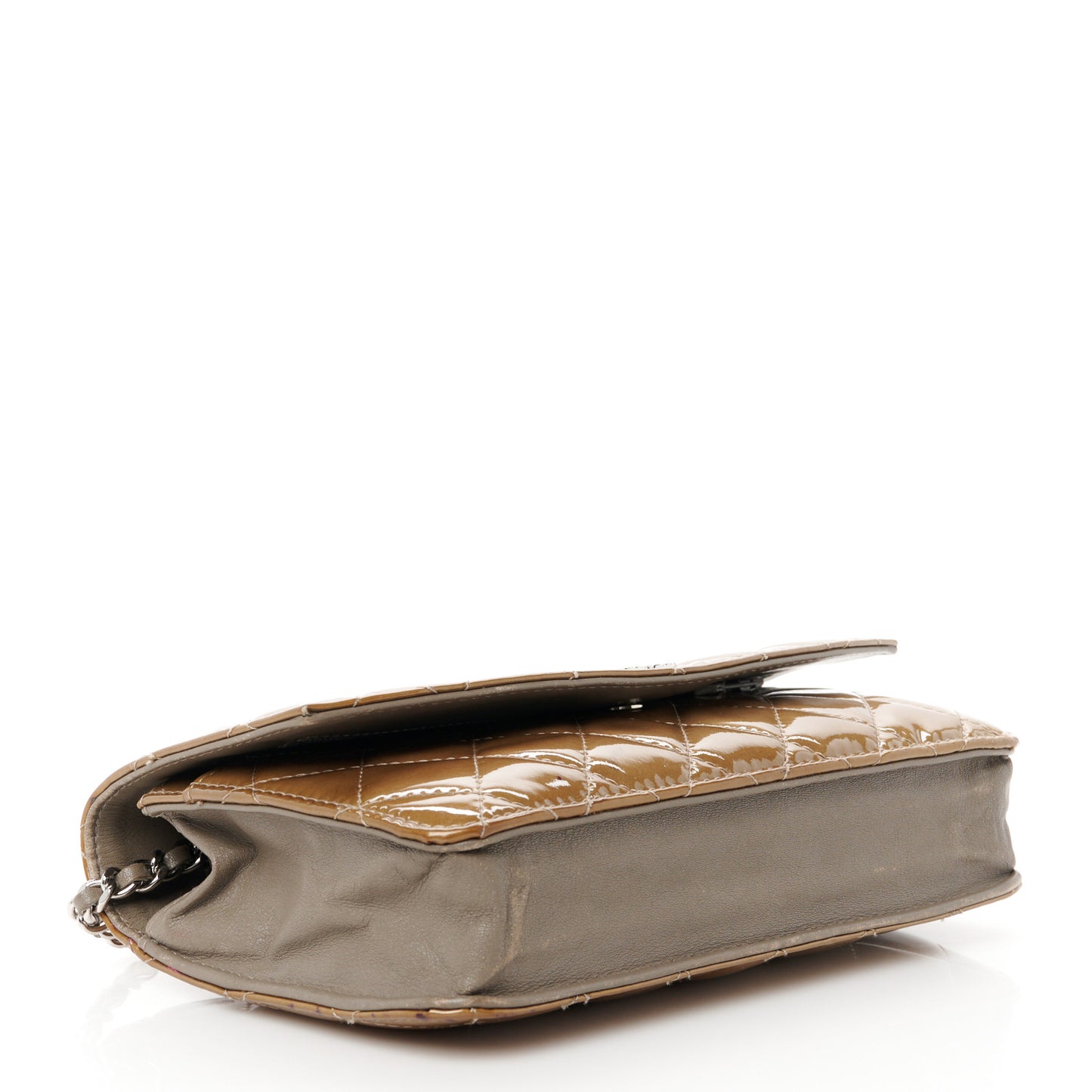 Patent Quilted Brilliant Wallet On Chain WOC Grey