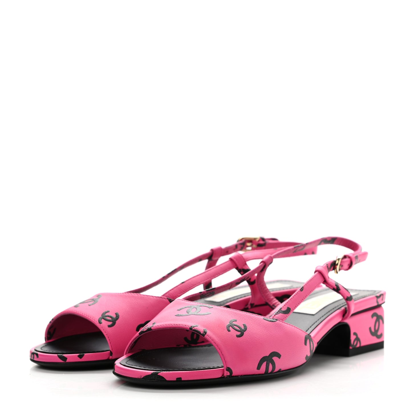 Printed Lambskin CC Slingback Sandals 38.5 Dark Pink