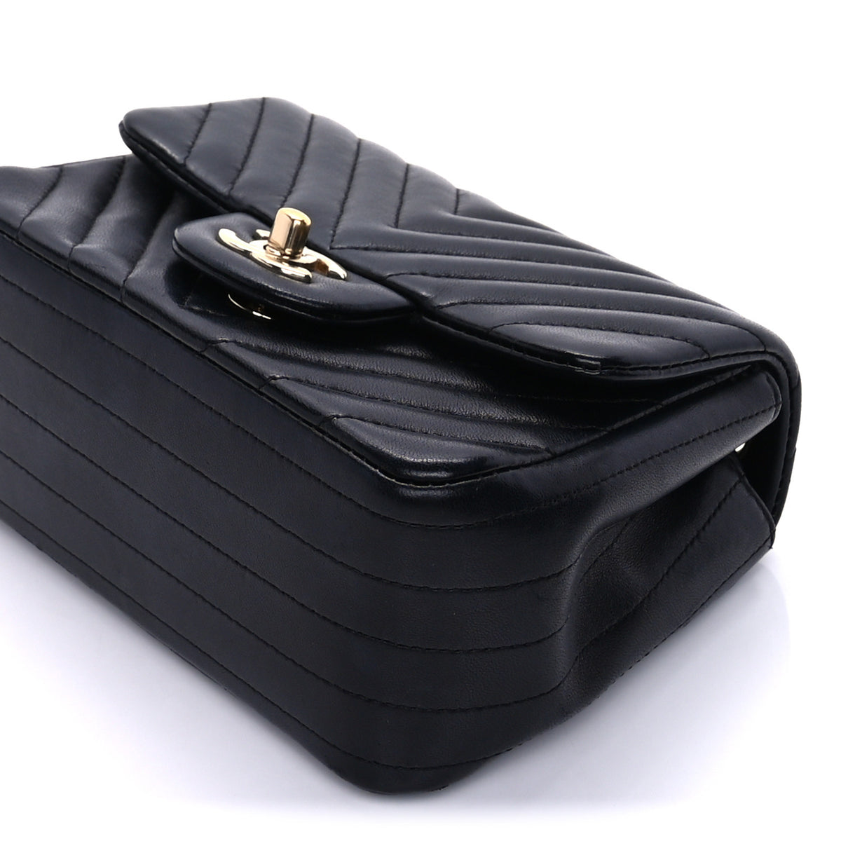 Lambskin Chevron Quilted Mini Square Flap  Black