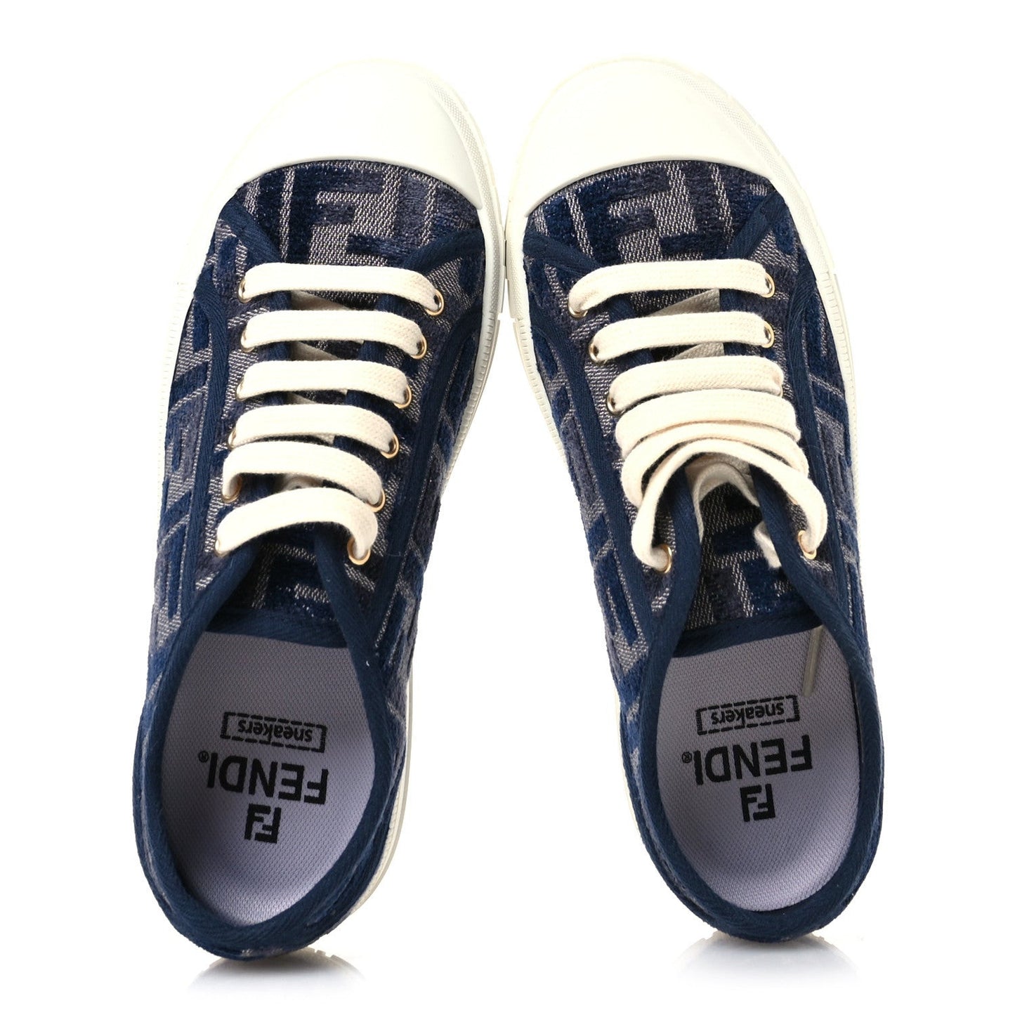 Chenille FF Embroidered Womens Domino Low Top Sneakers 36 Grigio Blue Notte