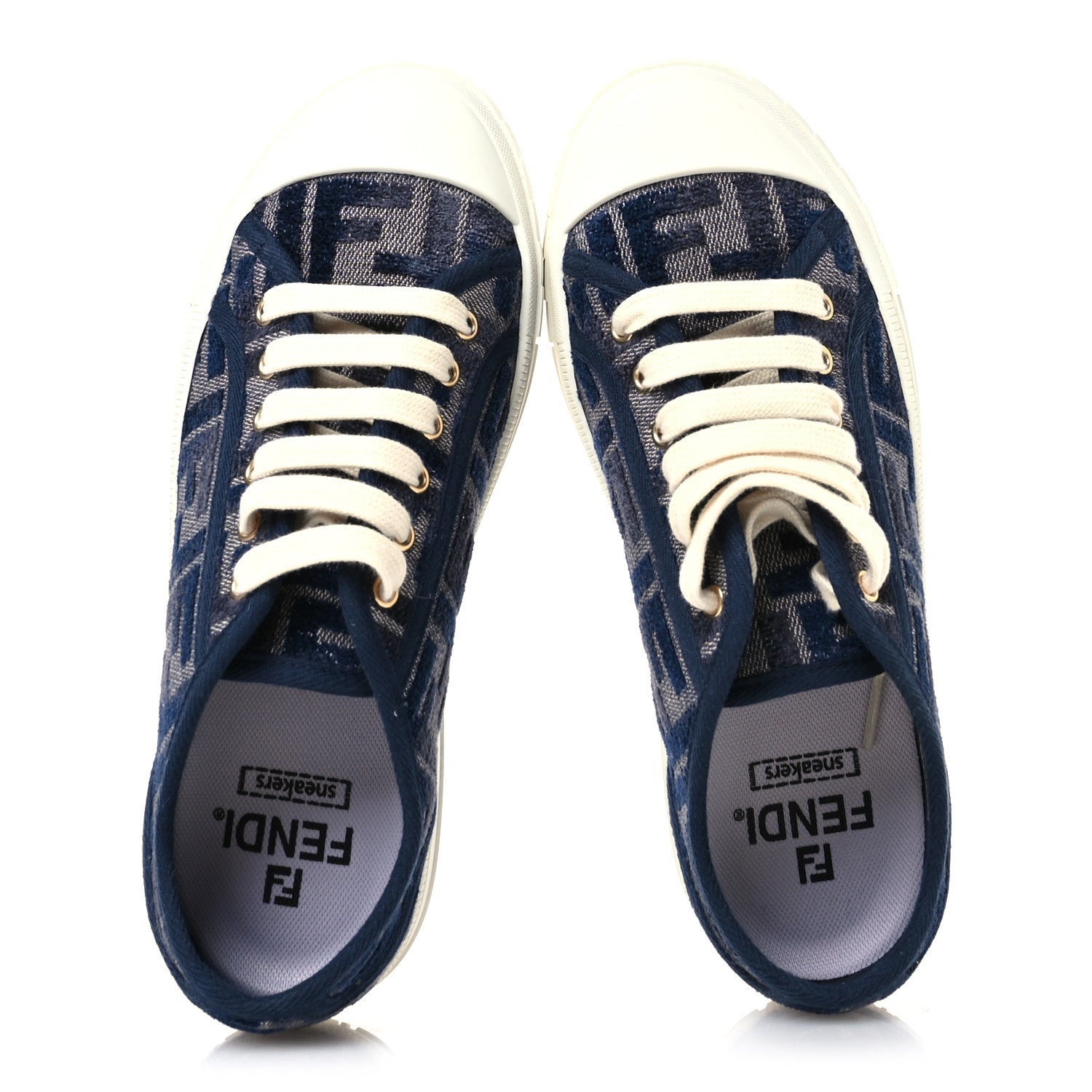 Fendi Chenille FF Embroidered Womens Domino Low Top Sneakers 36 Grigio Blue Notte 2 of 7