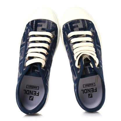 Fendi Chenille FF Embroidered Womens Domino Low Top Sneakers 36 Grigio Blue Notte 2 of 7