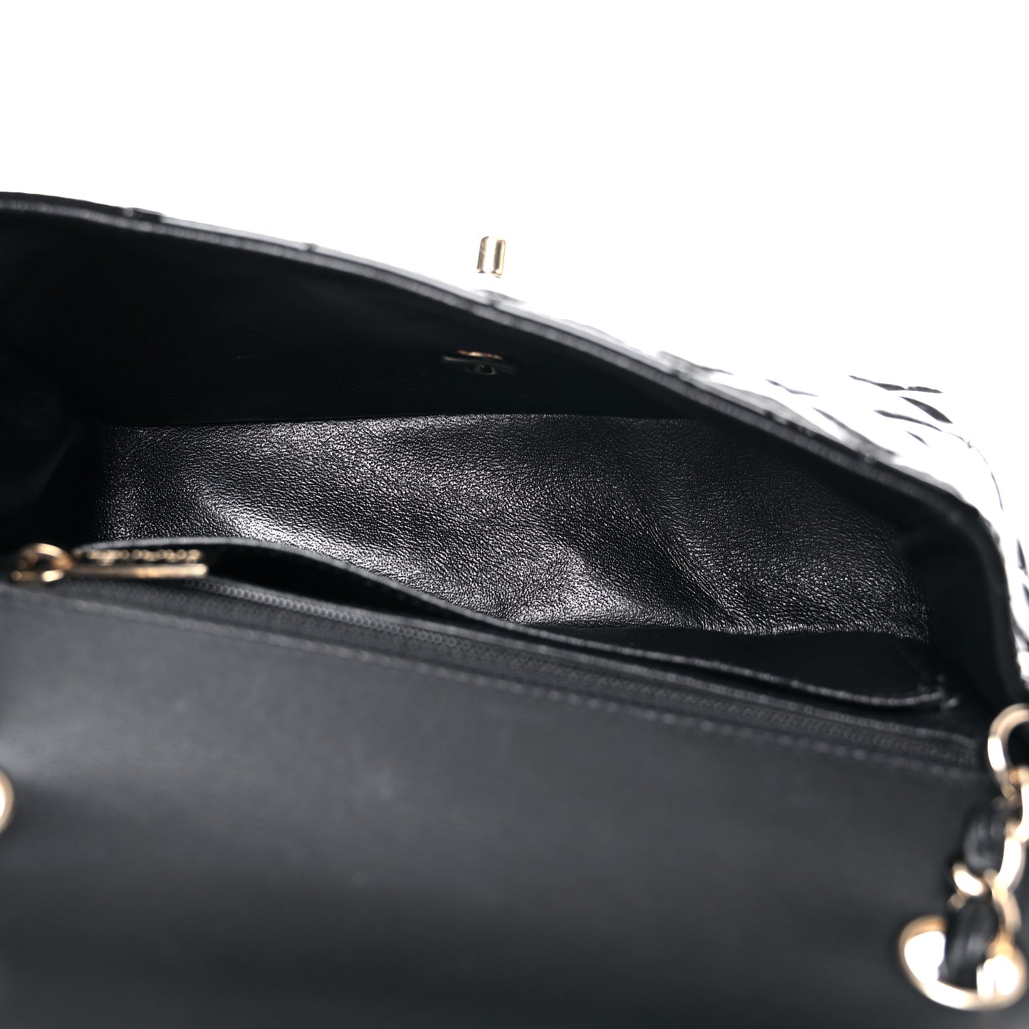 Patent Calfskin Quilted Mini Rectangular Flap Black