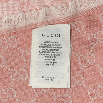Gucci Wool Silk Monogram GGWeb Fringe Shawl Rose Ivory 3 of 4