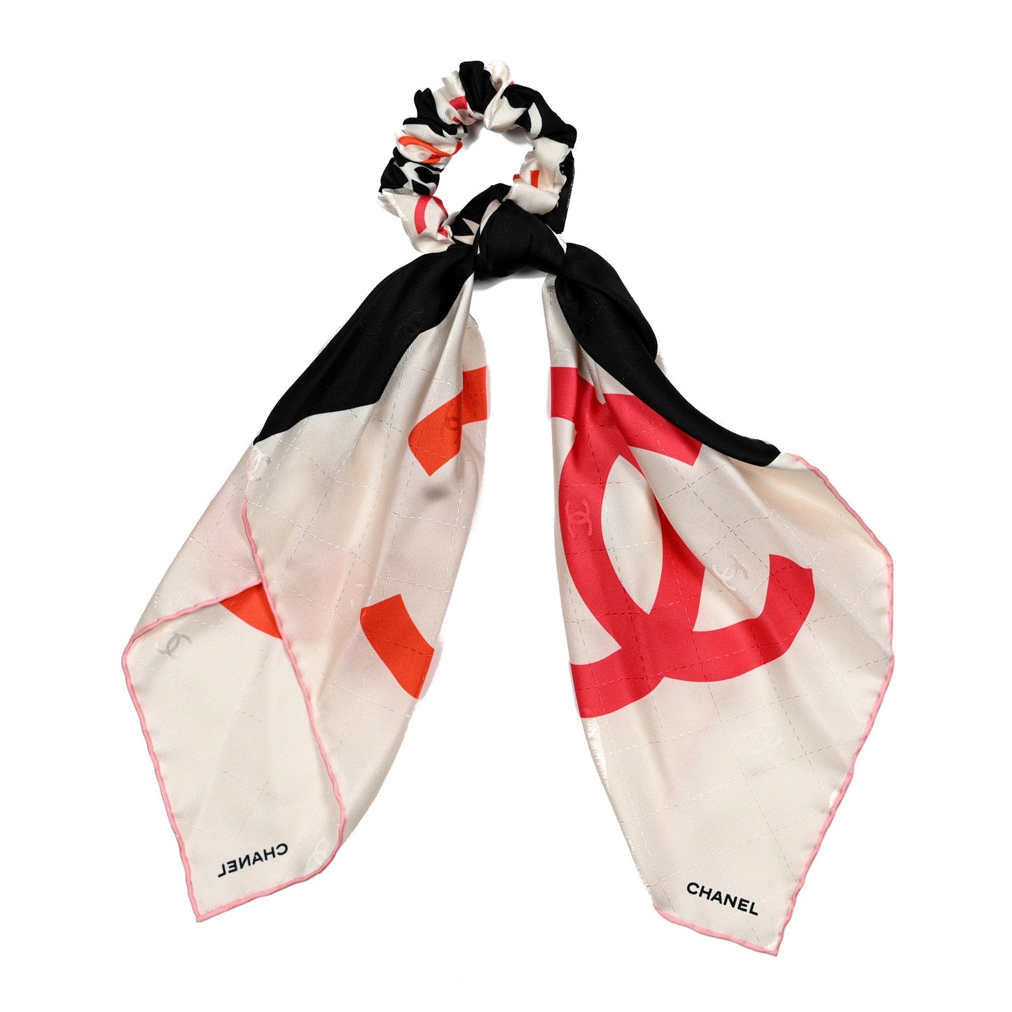 Silk CC Scrunchie and Scarf Hair Tie Set White Multicolor