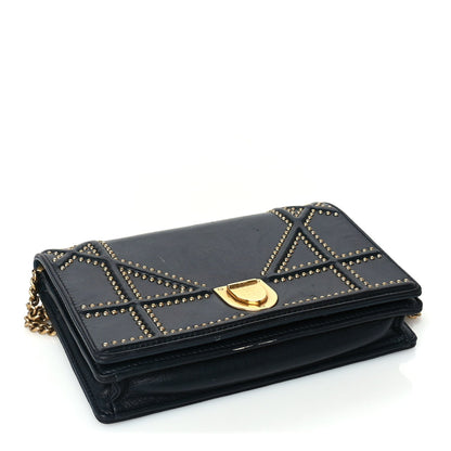 Christian Dior Calfskin Studded Diorama Wallet on Chain Pouch Green 3 of 8
