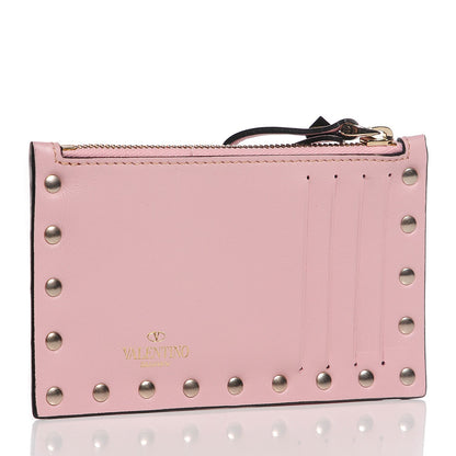 Valentino Garavani Calfskin Rockstud Coin Case Card Holder Water Rose 3 of 8