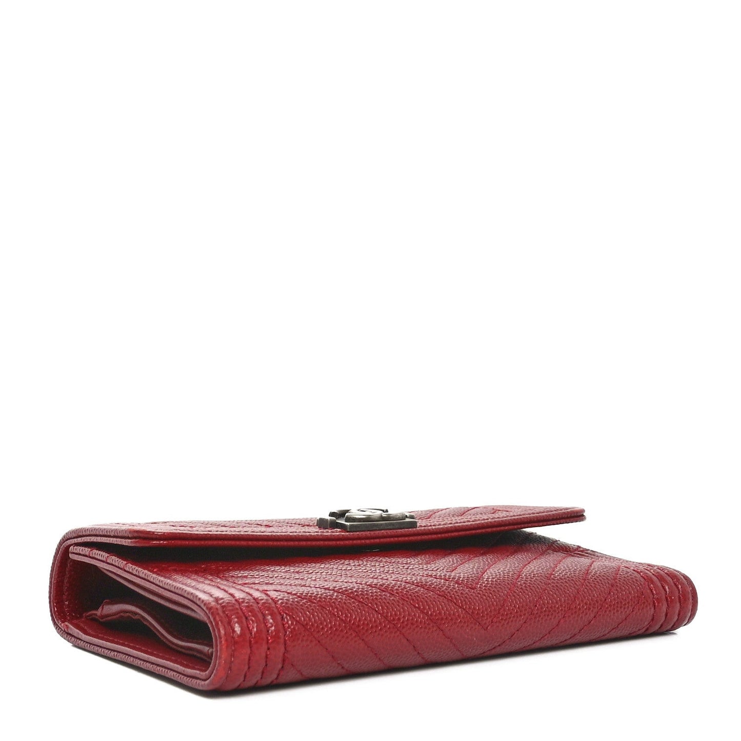 Caviar Chevron Quilted Boy Flap Wallet Red