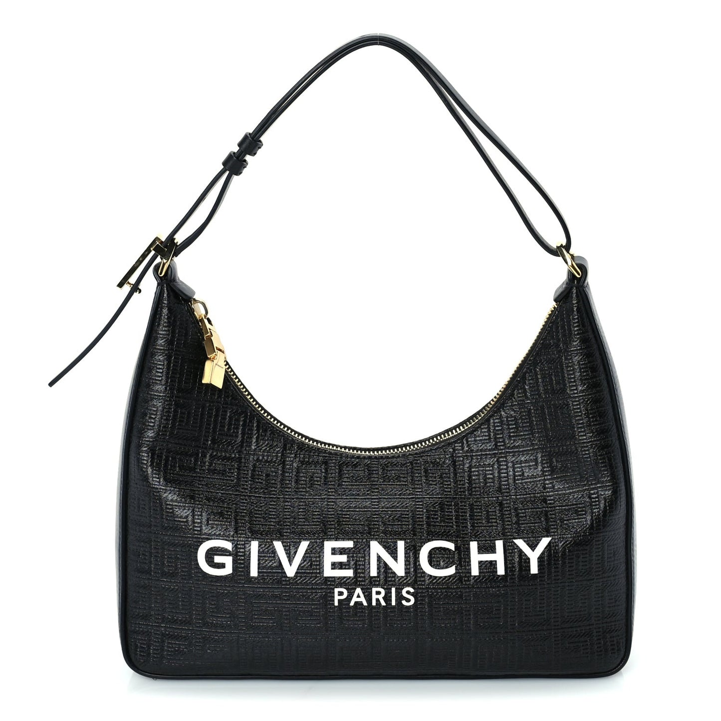 Coated Canvas Logo 4G Embossed Small Moon Cut Out Shoulder Bag Black