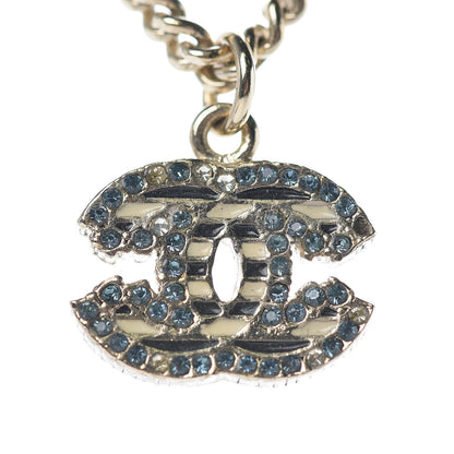 Chanel Crystal Enamel Striped CC Necklace Blue Gold 6 of 6
