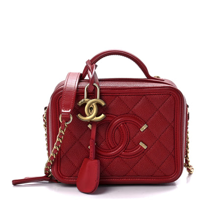 Chanel Caviar Quilted Small CC Filigree Vanity Case Red 1 of 11