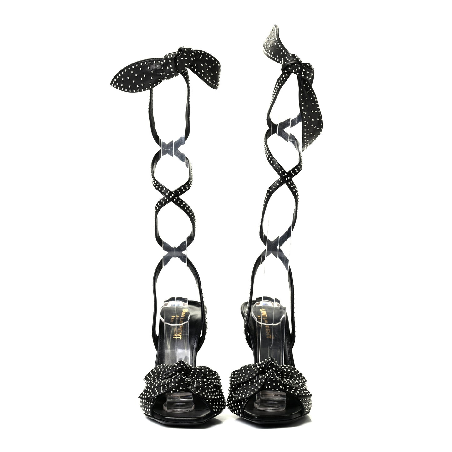Calfskin Studded Bow Sandals 37.5 Black