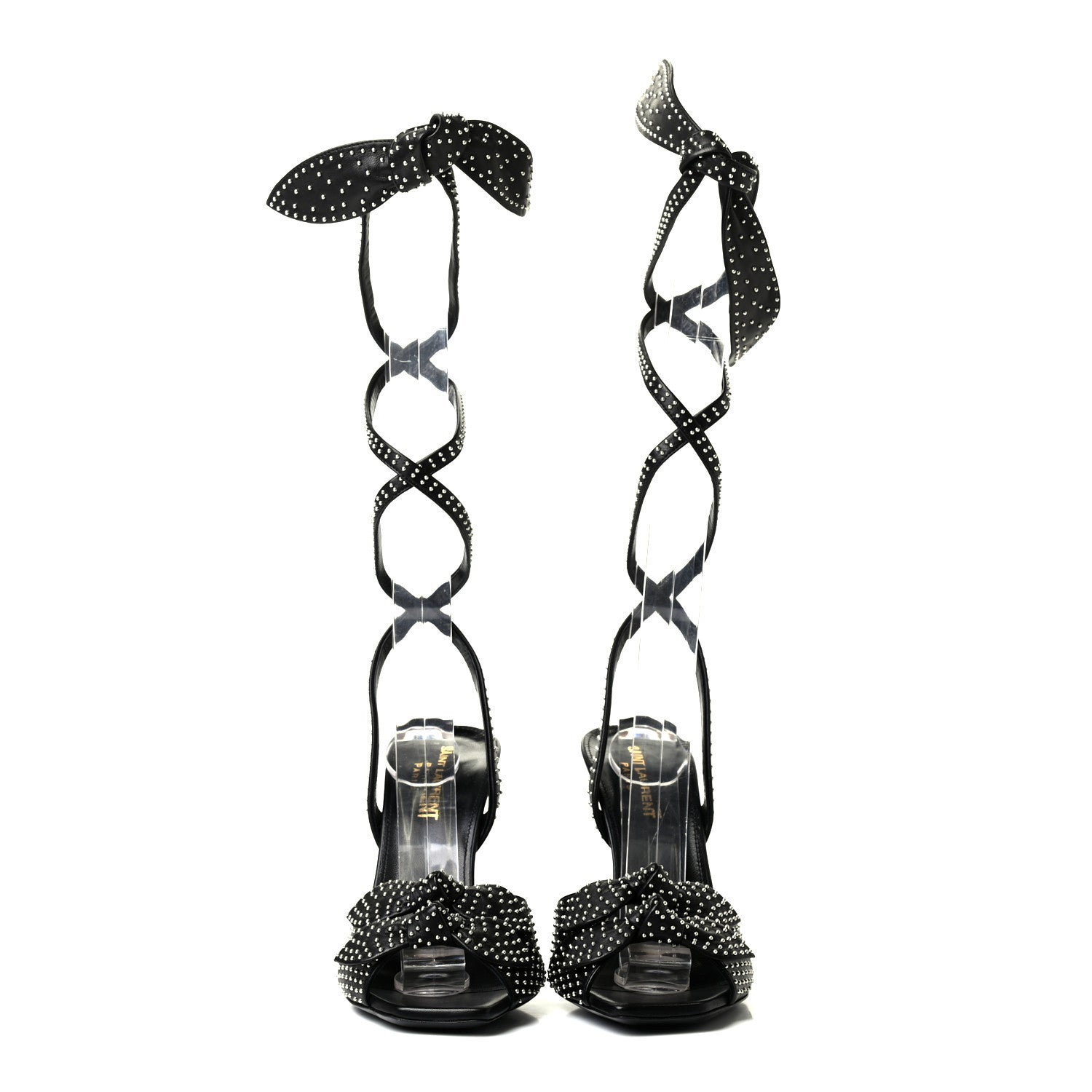 Saint Laurent Calfskin Studded Bow Sandals 37.5 Black 2 of 4