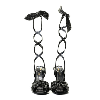 Saint Laurent Calfskin Studded Bow Sandals 37.5 Black 2 of 4