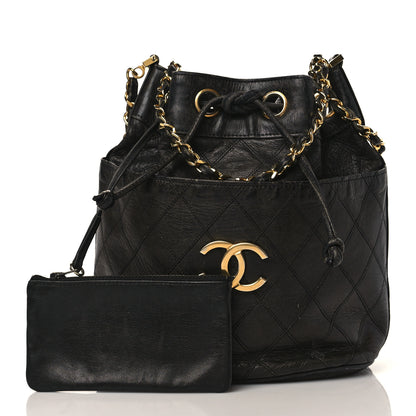 Chanel Lambskin Diamond Stitched CC Drawstring Shoulder Bag Black 2 of 13