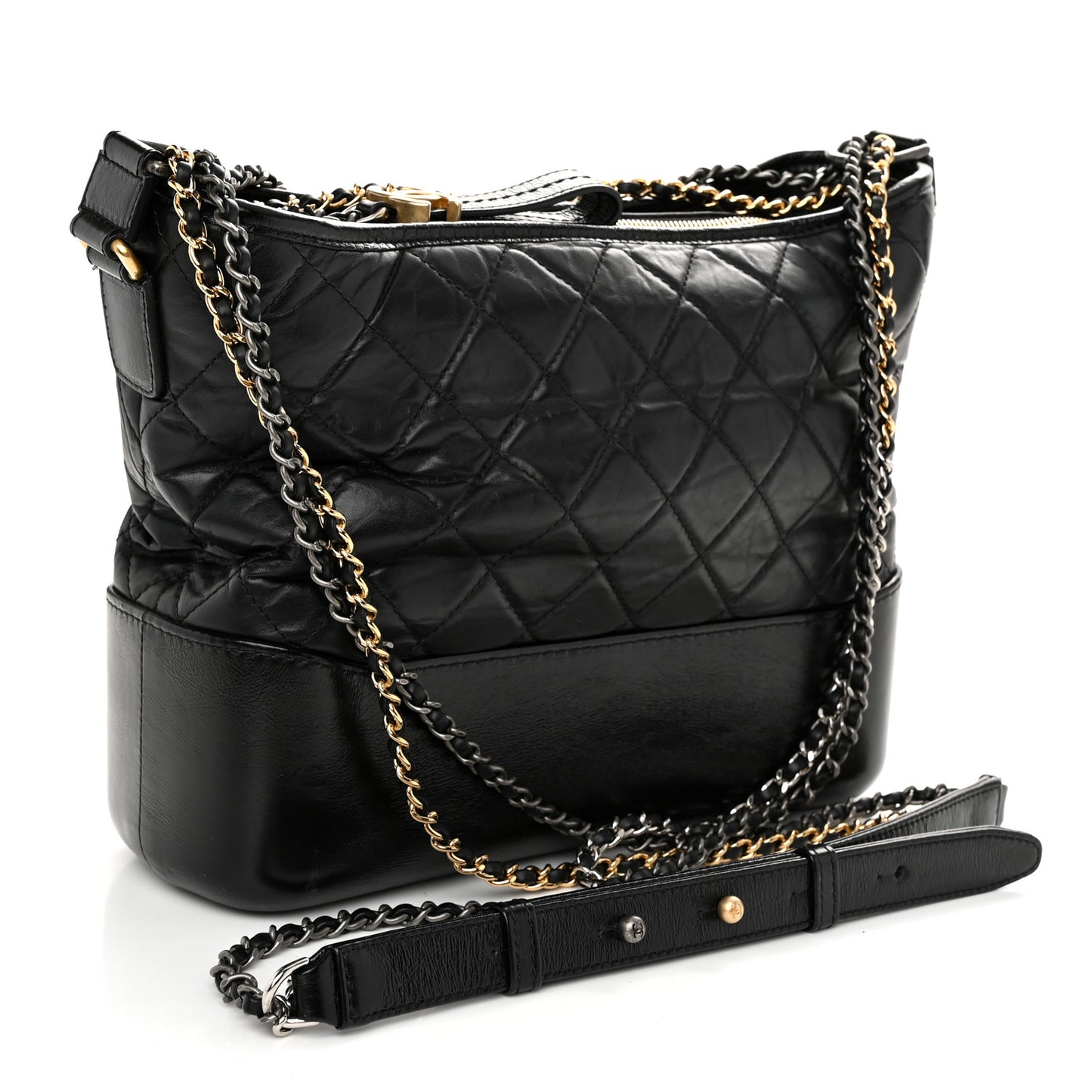 Aged Calfskin Quilted Medium Gabrielle Hobo Black