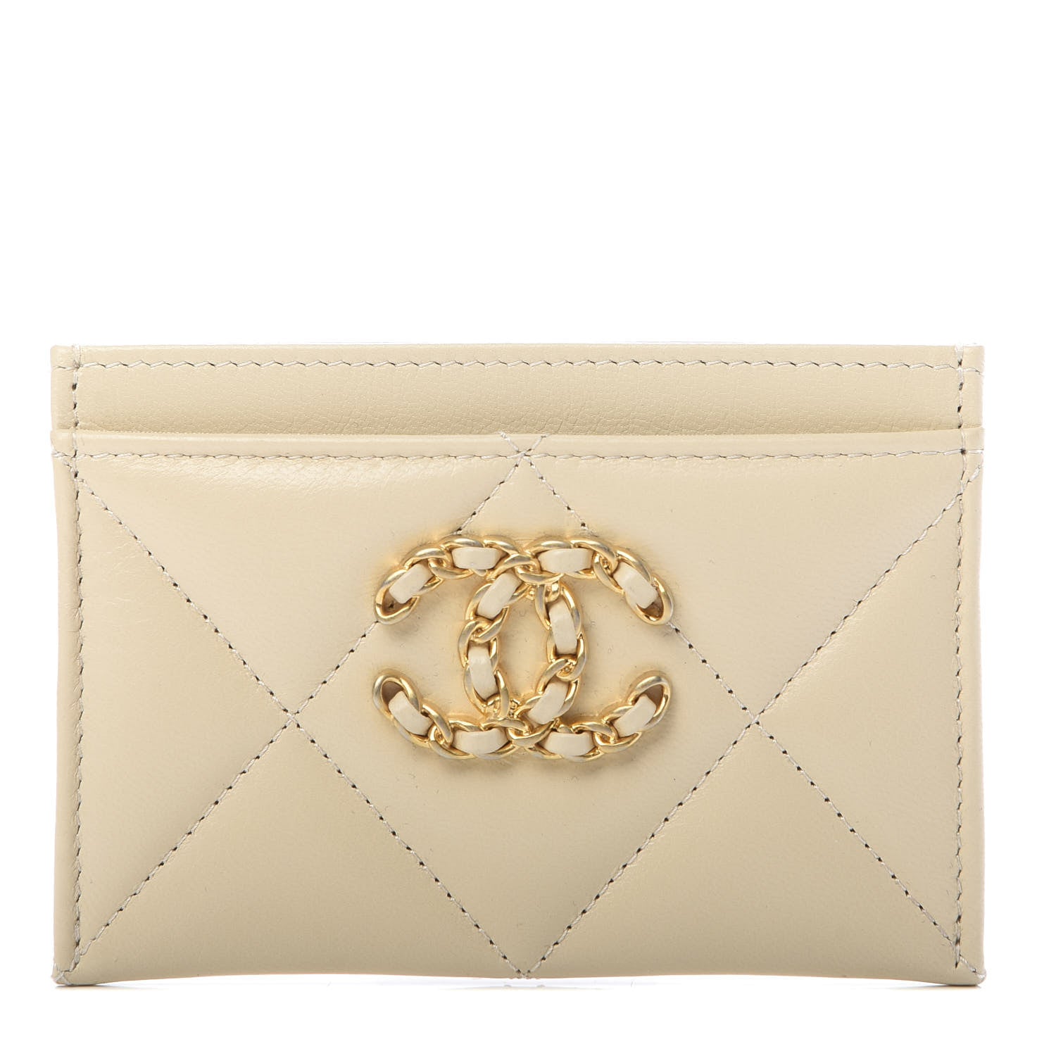 Chanel Goatskin Quilted 19 Card Holder Beige 1 of 9