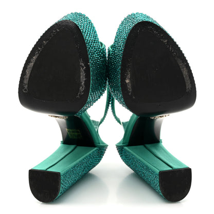 Prada Satin Crystal Triangle Logo 40/135mm Platform Sandals 38 Mango 6 of 7