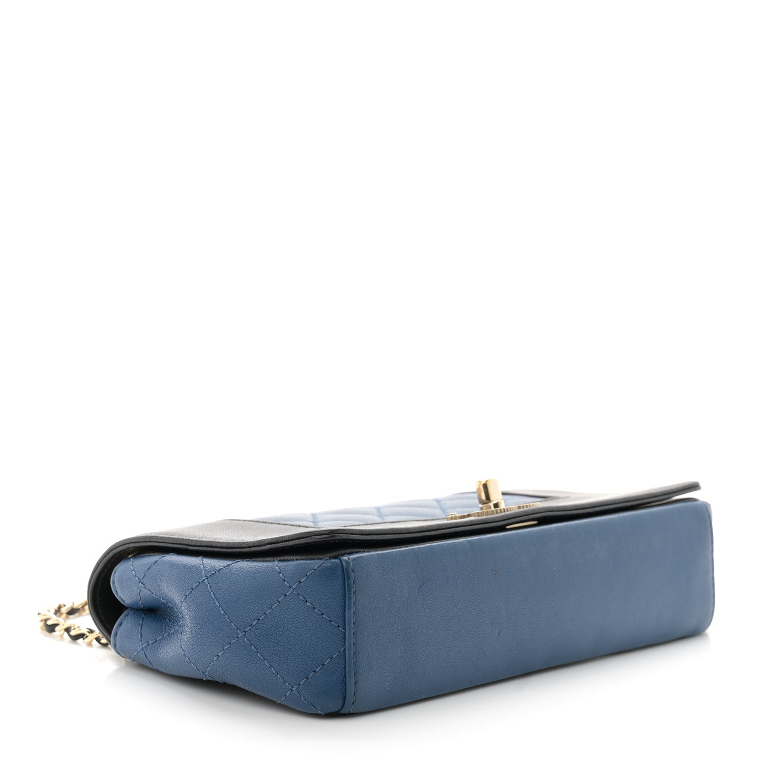 Chanel Sheepskin Quilted Medium Vintage Mademoiselle Flap Blue Black 4 of 10