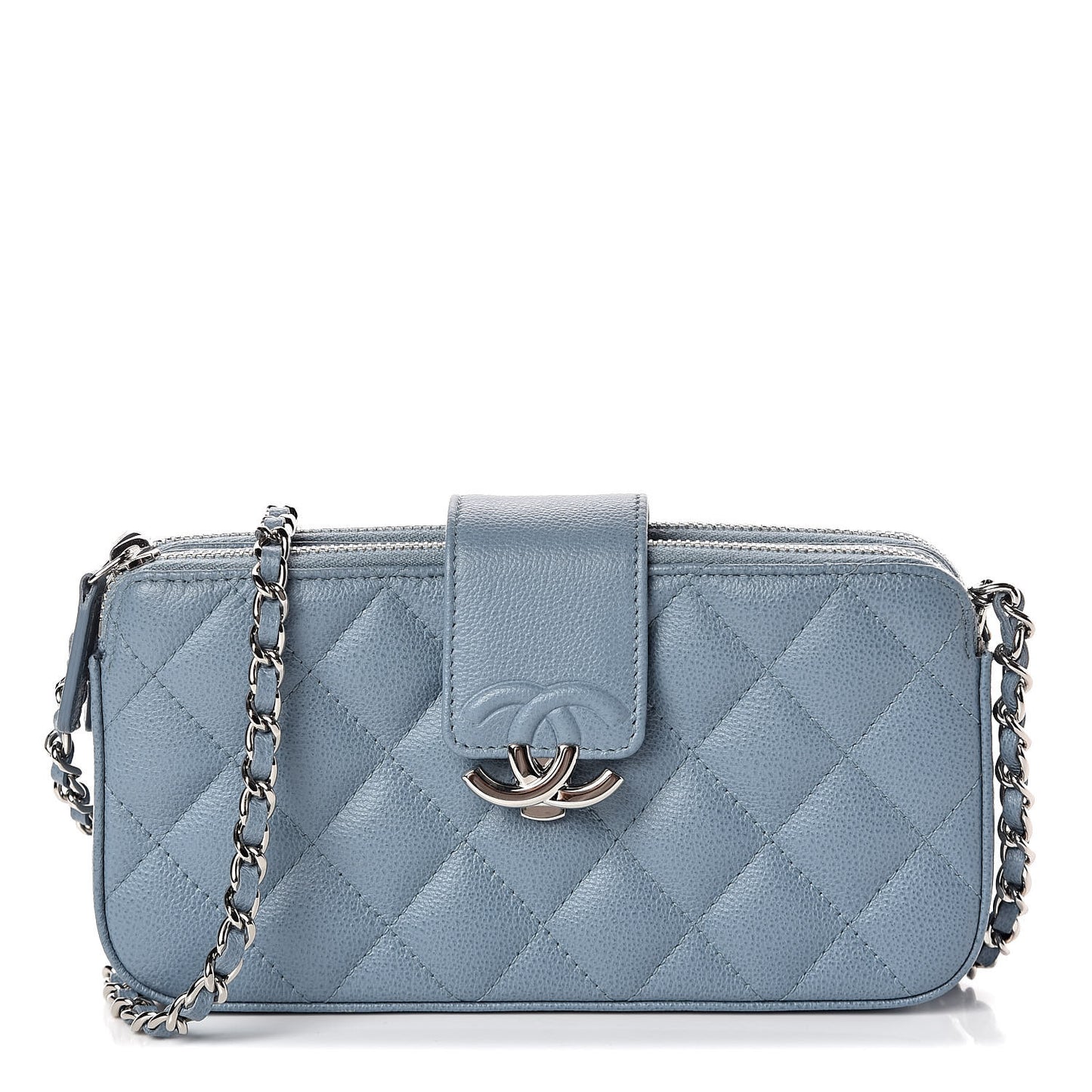Caviar Quilted CC Box Clutch With Chain Blue