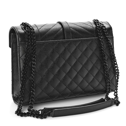 Saint Laurent Grain De Poudre Textured Mixed Matelasse Triquilt Medium Monogram Monochrome Satchel Black 2 of 8