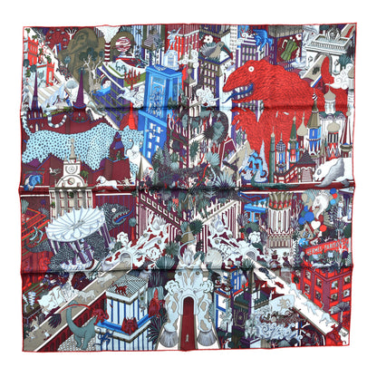 Hermes Silk Animapolis Scarf 90 Bordeaux Bleu Rouge 1 of 4