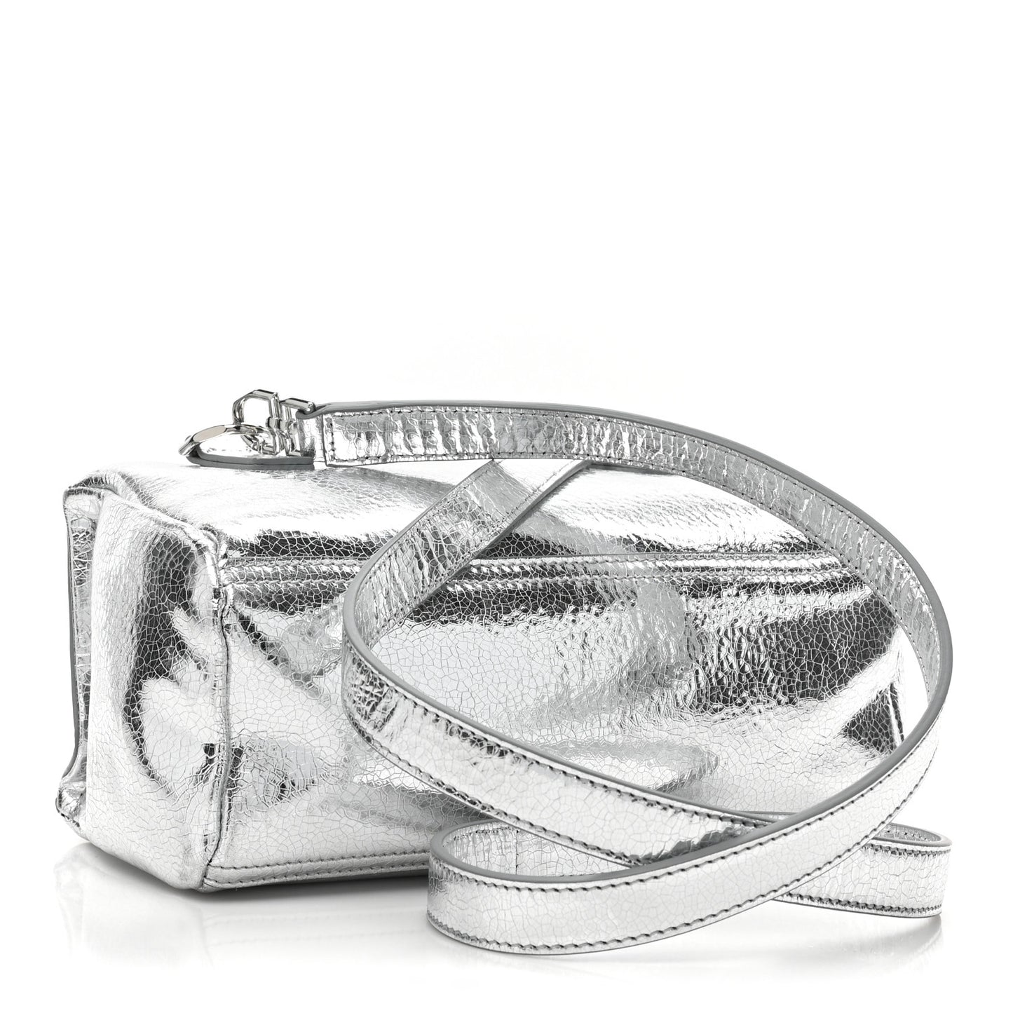 Metallic Lambskin Mini Pandora Silvery