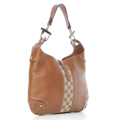 Gucci Calfskin Monogram Piston Lock Jackie O Hobo Tan 3 of 15