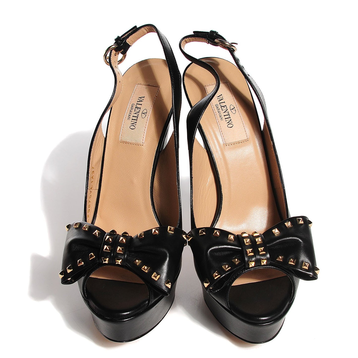 Calfskin Rockstud Bow Slingback Platform Pumps 37 Black