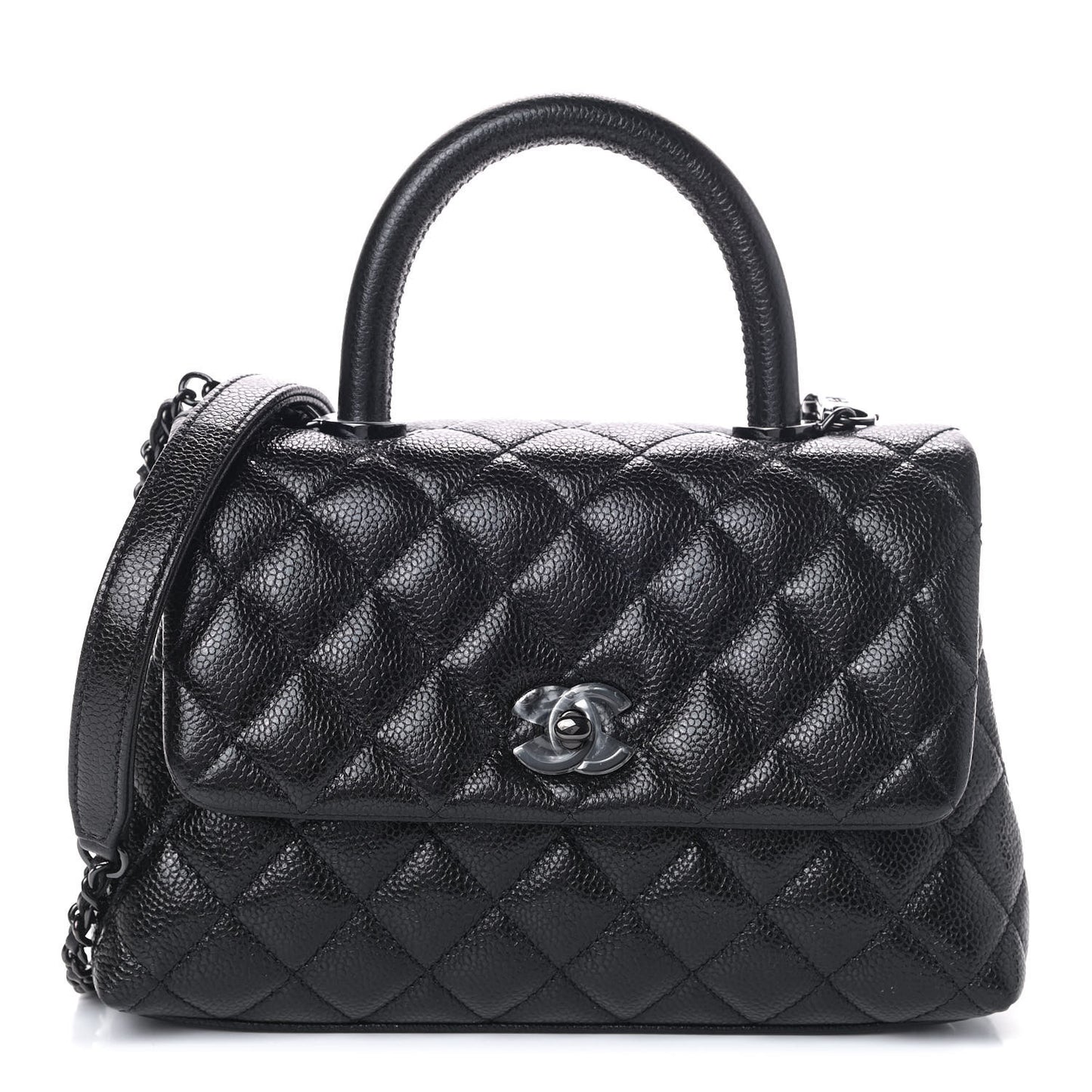 Caviar Quilted Mini Coco Handle Flap So Black