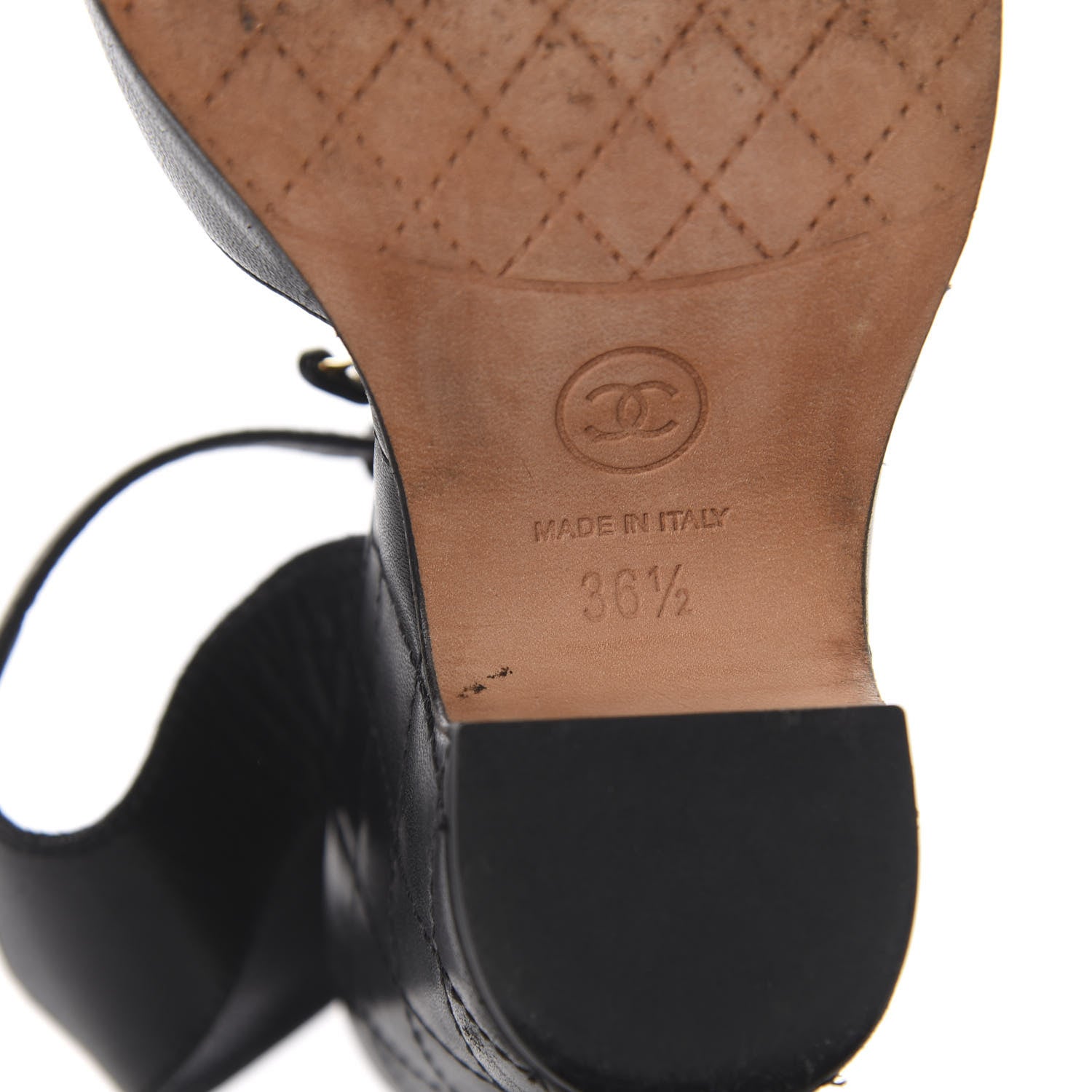 Chanel Lambskin Quilted Chain CC Wedge Sandals 36.5 Black 6 of 12